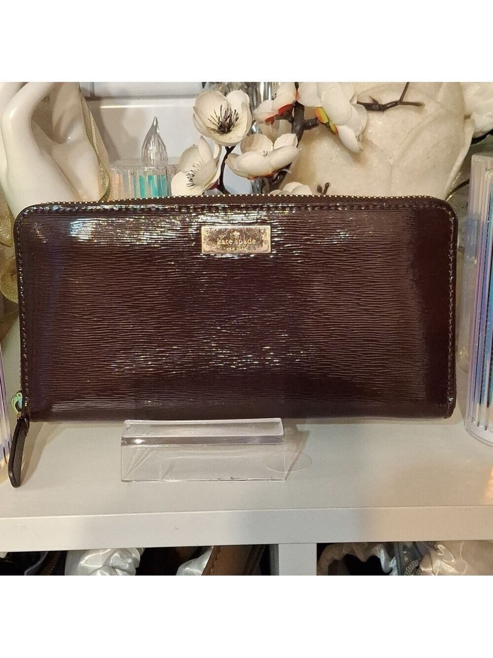 Kate Spade Long Red Wine epi leather Wallet EUC